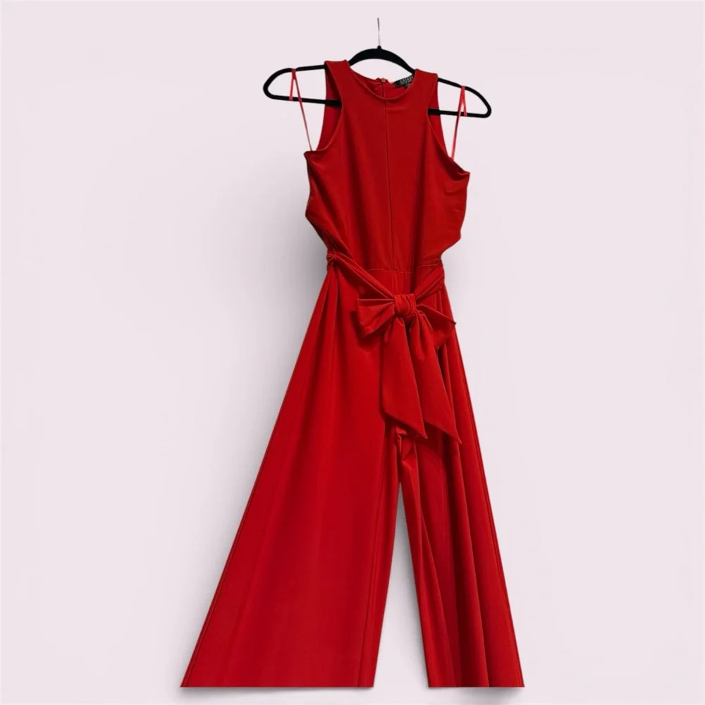 Ralph Lauren Vibrant Red Tie-Waist Jumpsuit - Picture 1 of 13
